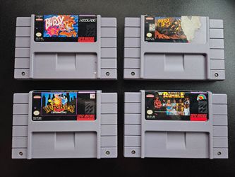 Super Nintendo SNES Game Lot Of 4 Bubsy, Dirt Trax FX, WWF Royal Rumble