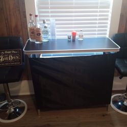 Portable Bar With Bar Chairs And Sign 