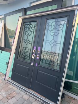 French door contra impacto de fiberglass con marco