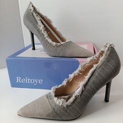 Reitoye Women's Denim Stilettos Pumps Heel Pointed Toe Stiletto Dress Pump