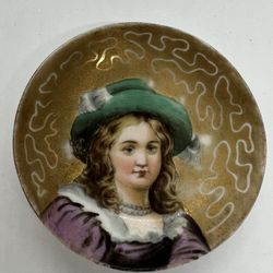 Antique German porcelain small bowl miniature plaque portrait Approx 2”x1/8”