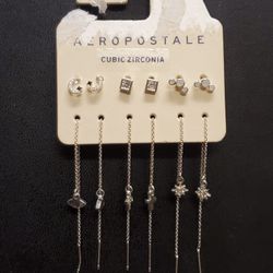Aeropostale Cubic Zirconia Studs And Dangle Drop Earring Sets