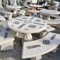 Concrete Mosaic Picnic Table with 3 Benches/ Outdoor Patio Furniture / Patio Set
