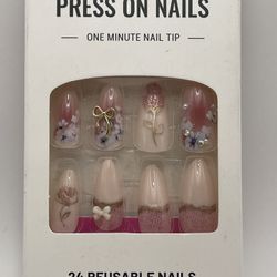 Press On Nails Flowers Bows Pink Decor
