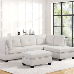 Sienna Boucle Sand Section + Ottoman Set 🚛🔥😍😵‍💫🩷