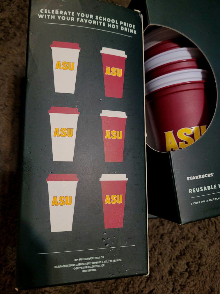 Starbucks ASU Hot Cup Series 4 total, straws and lids red and