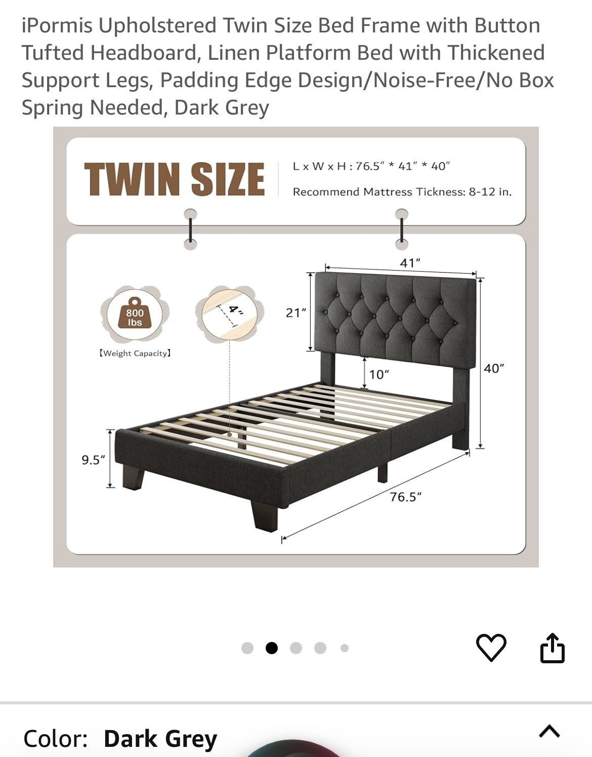 iPormis Upholstered Twin Size Bed Frame with Button Tufted Headboard