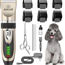 oneisall Dog Clippers Low Noise, 2-Speed Quiet Dog Grooming Kit Rechargeable Cordless Pet Hair Clipper Trimmer Shaver for Small and Large Dogs Cats An