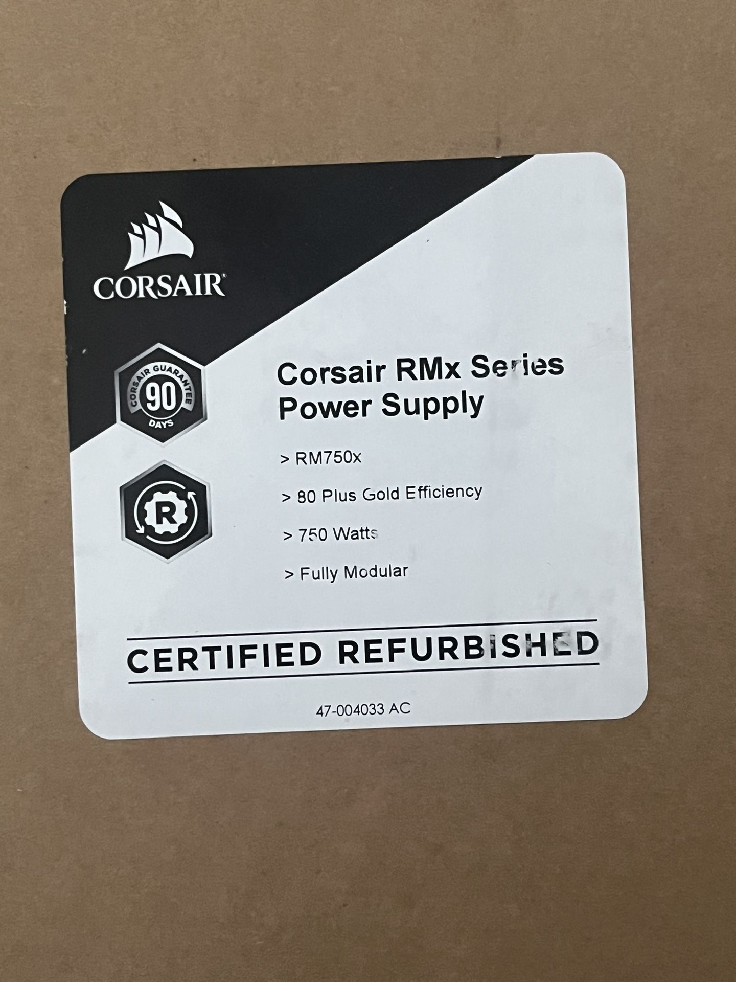 Corsair 750 Watt Power Supply 80 Plus Gold Efficiency