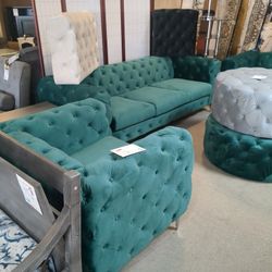  Velvet 3-piece Set Sofa + Loveseat + Chair
