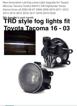Pair of fog lights led black housing fit Toyota Tacoma 2016 thru 2023