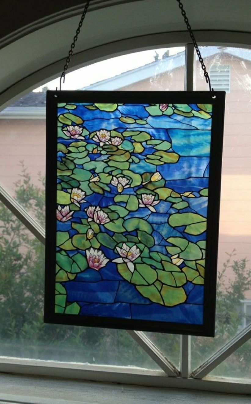 Glassmasters 1988 Claude Water Lilies Stained Glass Panel for