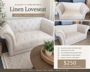 Tufted Linen Loveseat – Rolled Arm with Nailhead Trim – 5 Ft