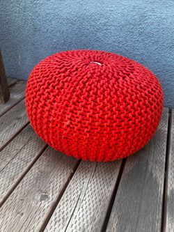 Red Knitted Pouf Ottoman