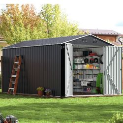 8x12 FT Outdoor Storage Shed, Large Garden Shed with Updated Frame Structure and Lockable Doors, Metal Tool Sheds for Backyard Garden Patio Lawn, Blac