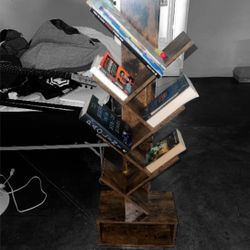 Yoobure Tree Bookshelf - 6 Shelf Retro Floor Standing Bookcase, Tall Wood Book Storage Rack for CDs/Movies/Books, Utility Organizer Shelves Bedroom, L