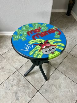 Round Wood Coffee Table 25x25x30 Hand-Painted “Mo Money” Vol.1, Black