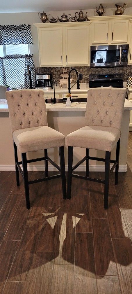 Beige Tufted Bar Stools