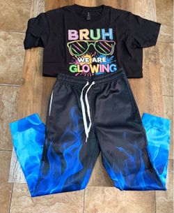 Boys  Glow Party T-Shirt and Flame Pants Set