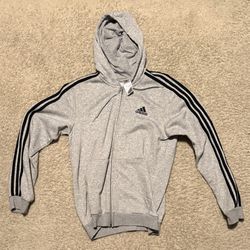 Adidas Men’s Grey Essential Fleece 3-Stripes Full-Zip Hoodie Size M