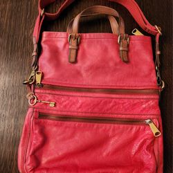 Fossil Red Leather Explorer Handbag EUC $60