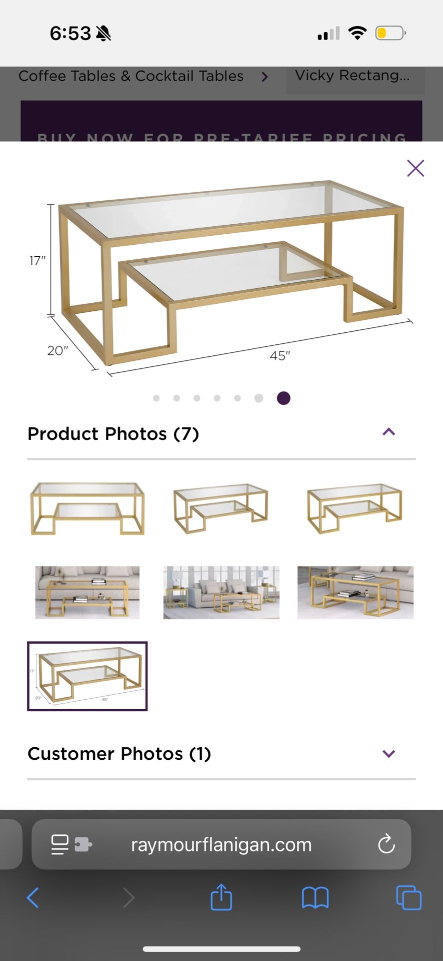 Gold Glass Coffee Table