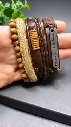 Adjustable Size up to 9.5inc Leather Bracelet (Set of 4), Where There is a Will/Way