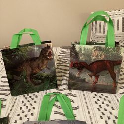 Dinosaur Party Favor Bags & 2 T-Rex Cupcake Stands