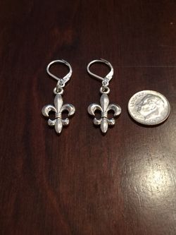 NEW Sterling Silver Dangle Earrings with Medium Size 3D Fleur de Lis Charms