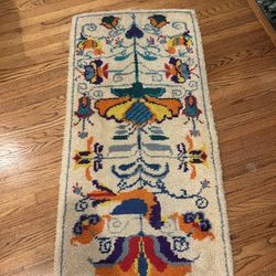 Vintage Handcrafted, Retro Runner Rug, Bright Colors, Modern Antique Collectible, Rare Carpet