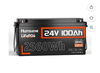 HumsiENK 24V 100Ah Lithium Battery, Lithium LiFePO4 Batterys Built-in 100A BMS with Low-Temp, 15000+ Deep Cycles, 2560Wh Lithium Iron Phosphate Batter