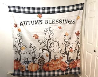 New Bonhause Fall Pumpkin Shower Curtain - Autumn Blessings with 12 Hooks