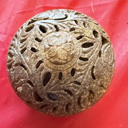 Vintage Hand-Carved Soapstone Tea Light Holder or Incense Cone Burner with Floral Design