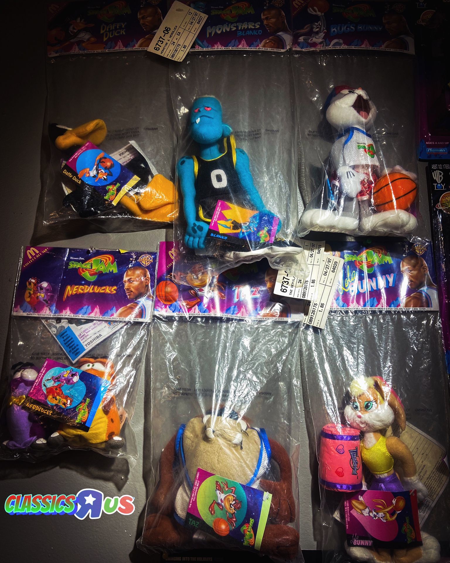 1996 HAPPY MEAL SPACE JAM  MCDONALDS PLUSH TOY COLLECTIBLES ORIG PKG FULL SET 6