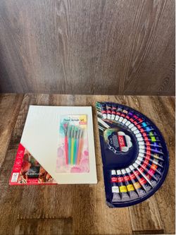 Acrylic Paint Set with Canvases and Brushes