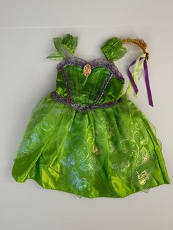Girls Disney Store Tinkerbell Fairy Princess Costume Dress Size 5/6 with Headband & Wings