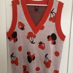 Disney Minnie Mouse Fruit Sweater Vest Red Pink Black 