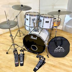 Pearl Export Complete Adult White Drum Set New Quiet Cymbals DW5000 2 leg Hihat & DW DOUBLE Pedal Throne 22 12 13 16” $700 Cash In Ontario 91762