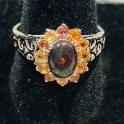Rare Vintage Natural Royal Black Fire 🔥 Opal Ring !