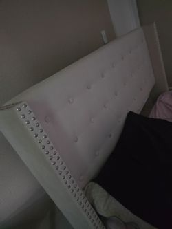 Full Bed Frame with Upholstered Headboard – White