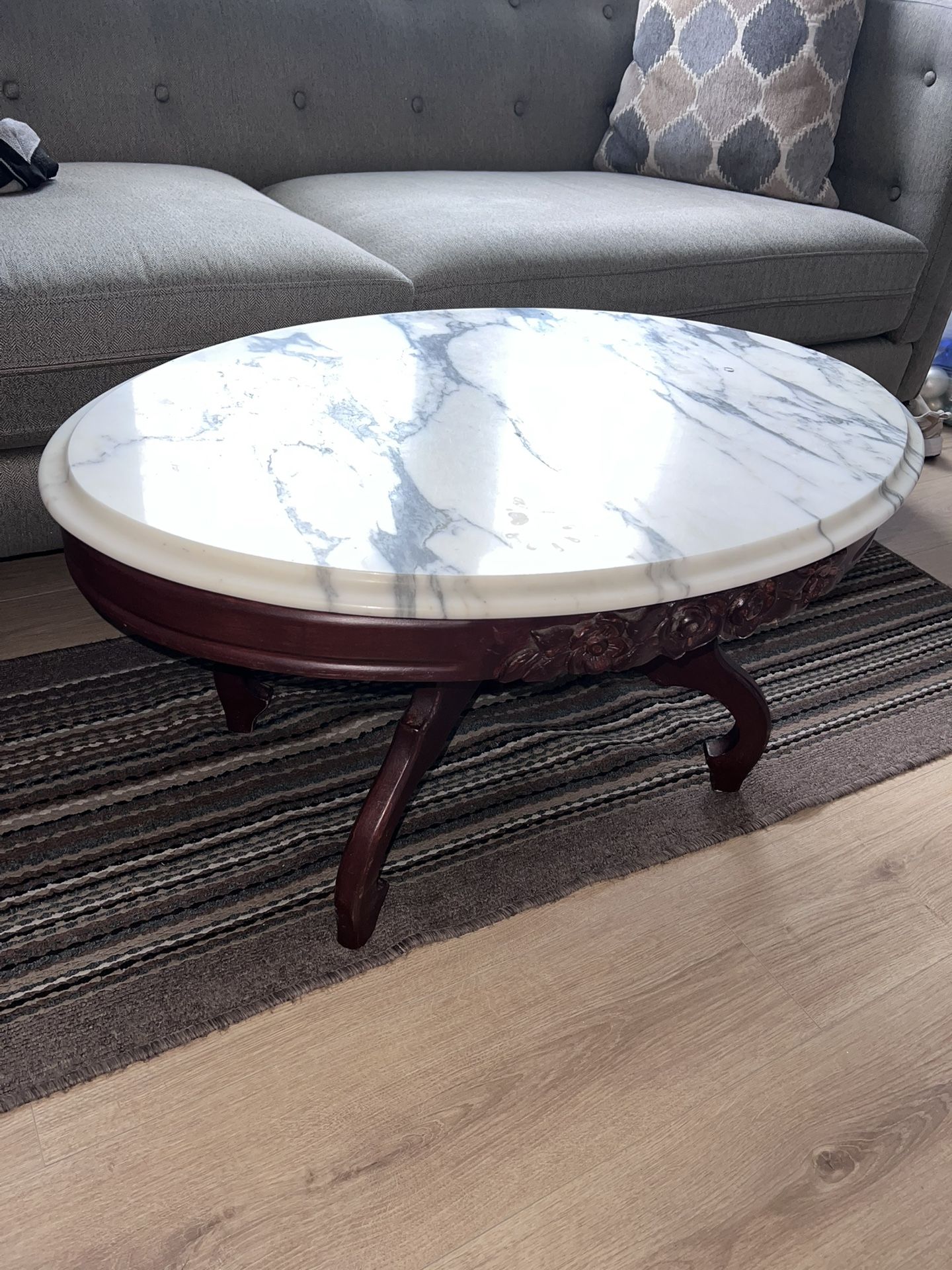 Vintage Solid Mahogany & Marble Coffee Table – Heavy & Elegant