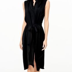 Jill Sander Black Silk Blend Button Down Midi Dress Sleeveless Tie Waist Italy Sz EUR 40/ US S