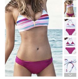 Striped Halter Bikini Size M