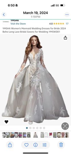 New Wedding Dress with attached and detachable train. Never used.