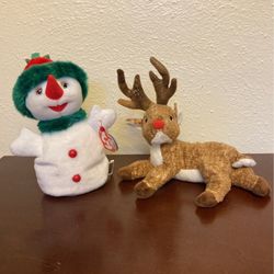 2000 TY BEANIE BABY CHRISTMAS COLLECTIBLES (1) SNOWGIRL (2) ROXIE REINDEER 