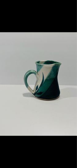 Vintage Lizzy Handmade Studio Pottery Glazed Pattern Creamer Pitcher Signed 4.75 “ Tall