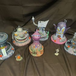 Dept 56 Hawthorn Village Bradford Exchange Nightmare Before Christmas Black light Village 6 Houses 2 Character LOT! 