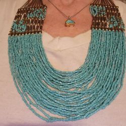 REAL TURQUOISE MULTI STRANDS BEAUTIFUL OLD NECKLACE