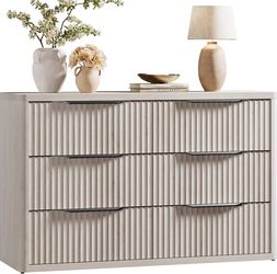 SICOTAS Bedroom Dresser with 6 Deep Wide Large Fluted Drawers for Closet 53.5" Wide; white alder dressers & chests of drawers for clothes storage, TV