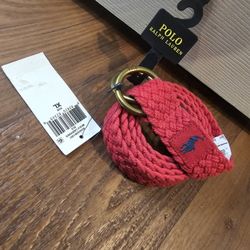 Polo Ralph Lauren Double O Ring Cotton Braided Woven Belt Mens Size XL (Red)
